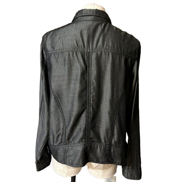 Tahari Black Womens Jean Jacket Gray Steel XL Extra Large Washable Unlined - Picture 3 of 9